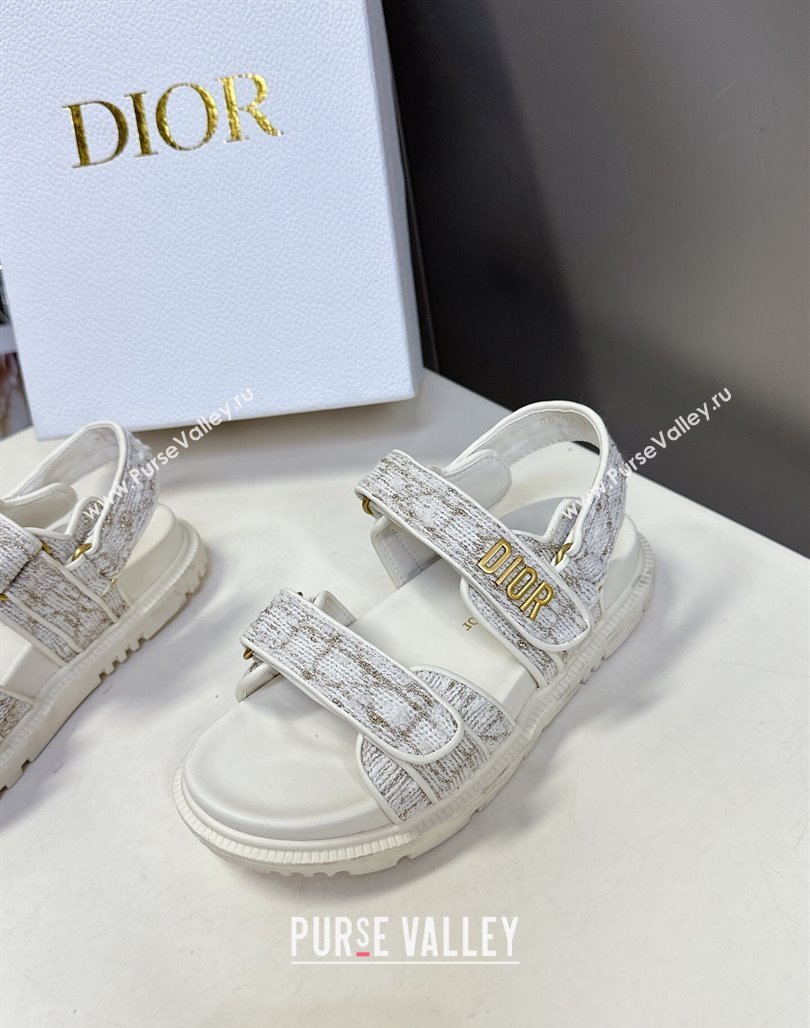 Dior Dioract Sandals in Cannage Tweed White/Gold-Tone 2025 0425 (MD-250425042)