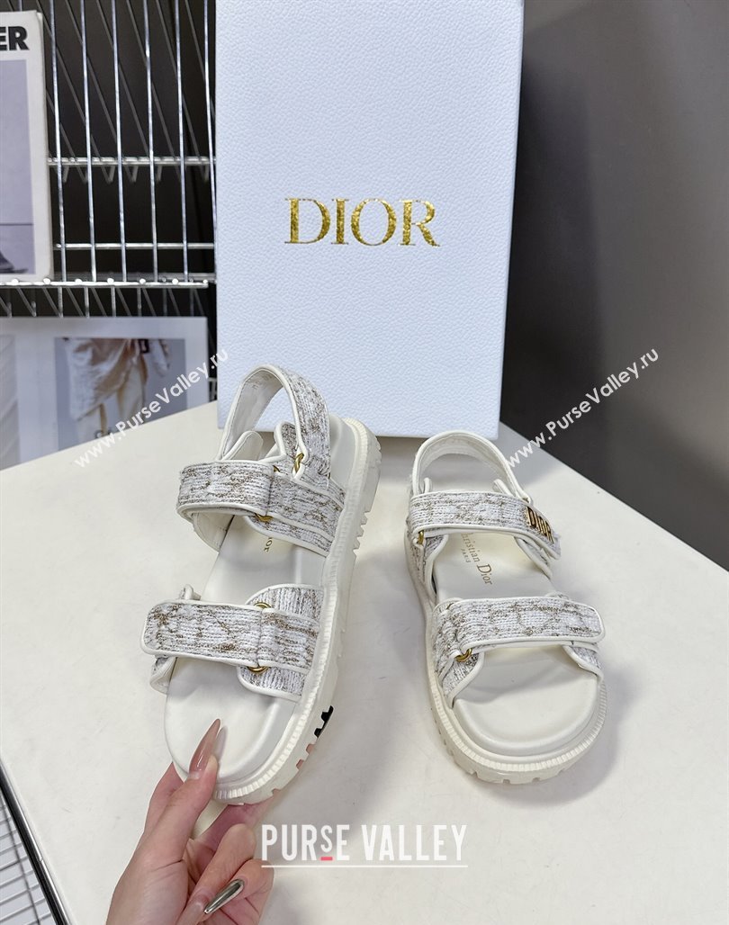 Dior Dioract Sandals in Cannage Tweed White/Gold-Tone 2025 0425 (MD-250425042)