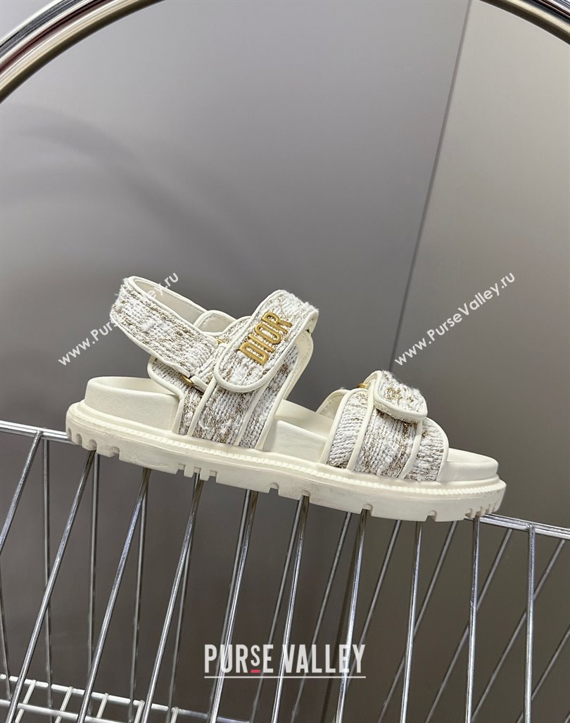 Dior Dioract Sandals in Cannage Tweed White/Gold-Tone 2025 0425 (MD-250425042)