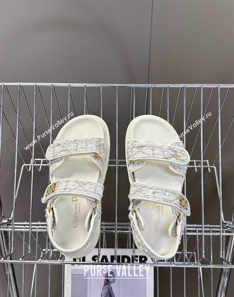 Dior Dioract Sandals in Cannage Tweed White/Gold-Tone 2025 0425 (MD-250425042)