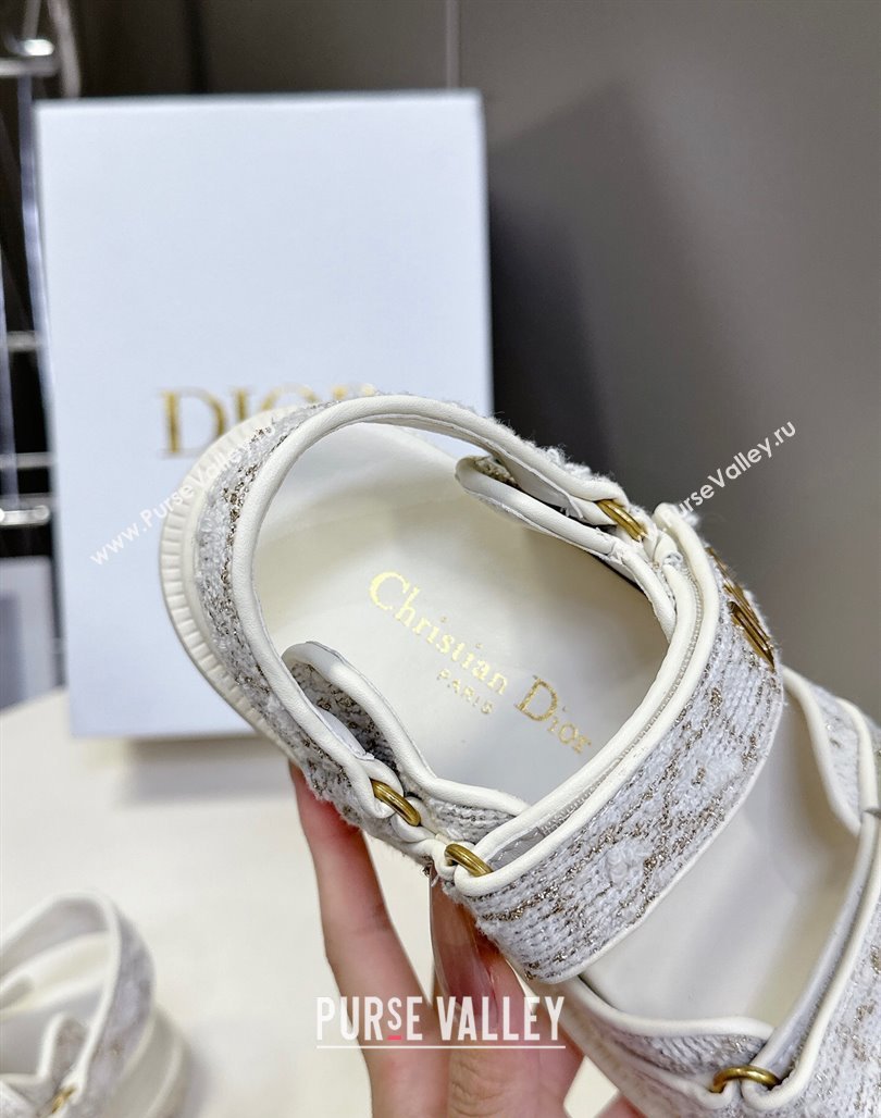 Dior Dioract Sandals in Cannage Tweed White/Gold-Tone 2025 0425 (MD-250425042)
