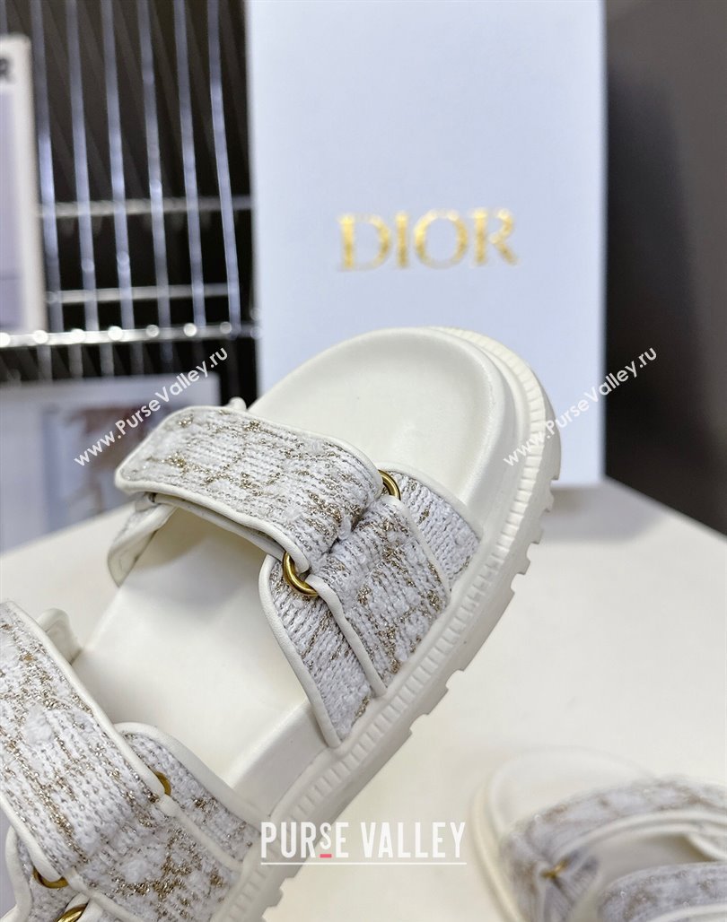 Dior Dioract Sandals in Cannage Tweed White/Gold-Tone 2025 0425 (MD-250425042)