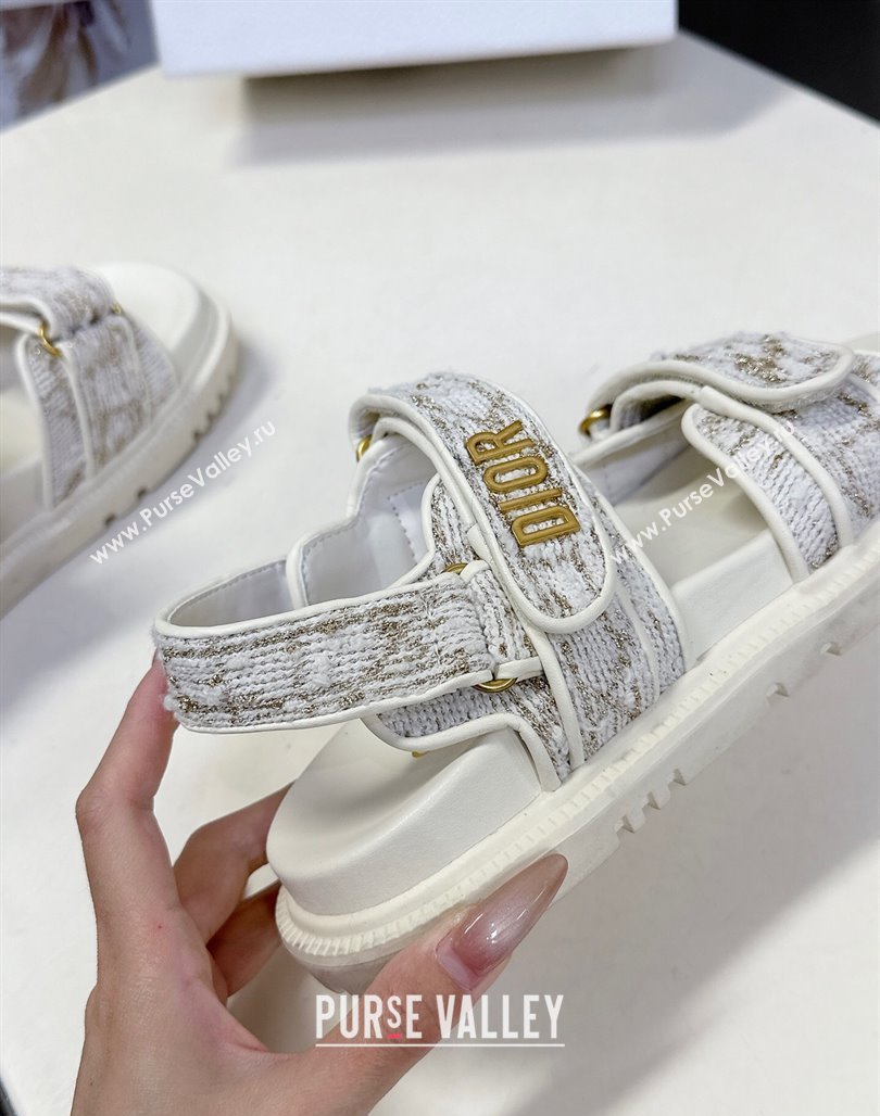 Dior Dioract Sandals in Cannage Tweed White/Gold-Tone 2025 0425 (MD-250425042)