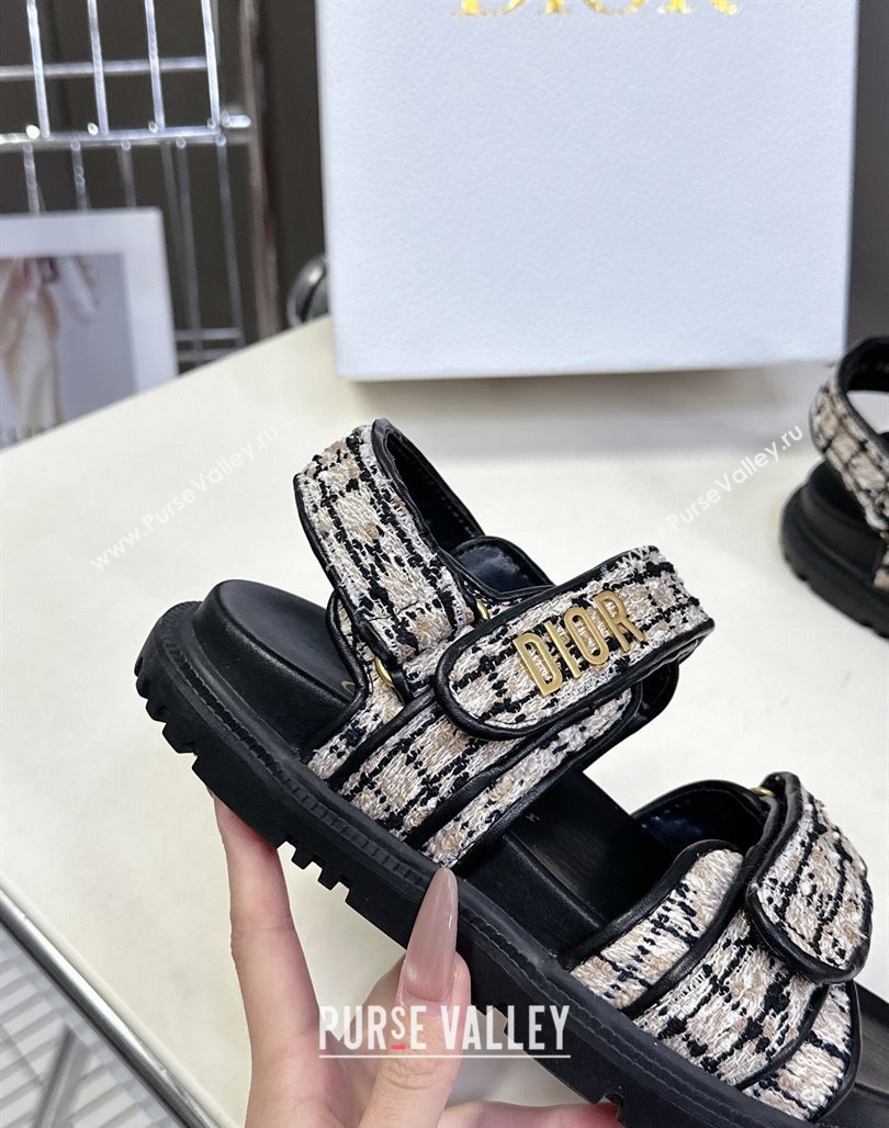 Dior Dioract Sandals in Cannage Tweed Black/Beige 2025 0425 (MD-250425043)