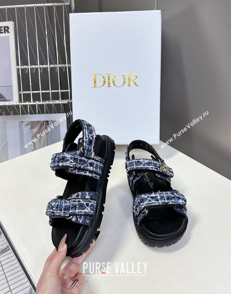 Dior Dioract Sandals in Cannage Tweed Blue/Black 2025 0425 (MD-250425044)