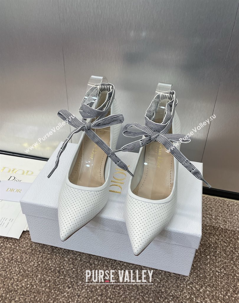 Dior D-Journey Lace-Up Pumps 7cm in Perforated Supple Lambskin with Lace White 2025 (MD-250425049)