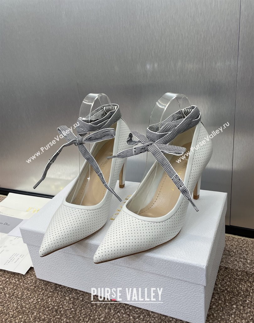 Dior D-Journey Lace-Up Pumps 7cm in Perforated Supple Lambskin with Lace White 2025 (MD-250425049)