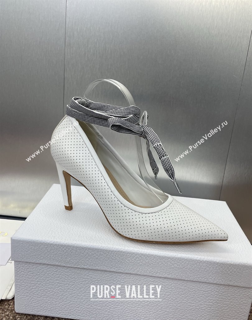 Dior D-Journey Lace-Up Pumps 7cm in Perforated Supple Lambskin with Lace White 2025 (MD-250425049)