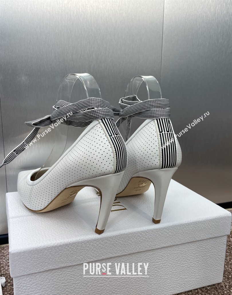 Dior D-Journey Lace-Up Pumps 7cm in Perforated Supple Lambskin with Lace White 2025 (MD-250425049)