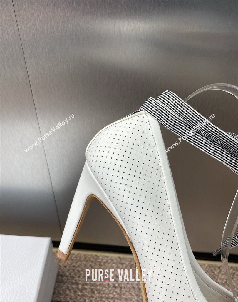 Dior D-Journey Lace-Up Pumps 7cm in Perforated Supple Lambskin with Lace White 2025 (MD-250425049)