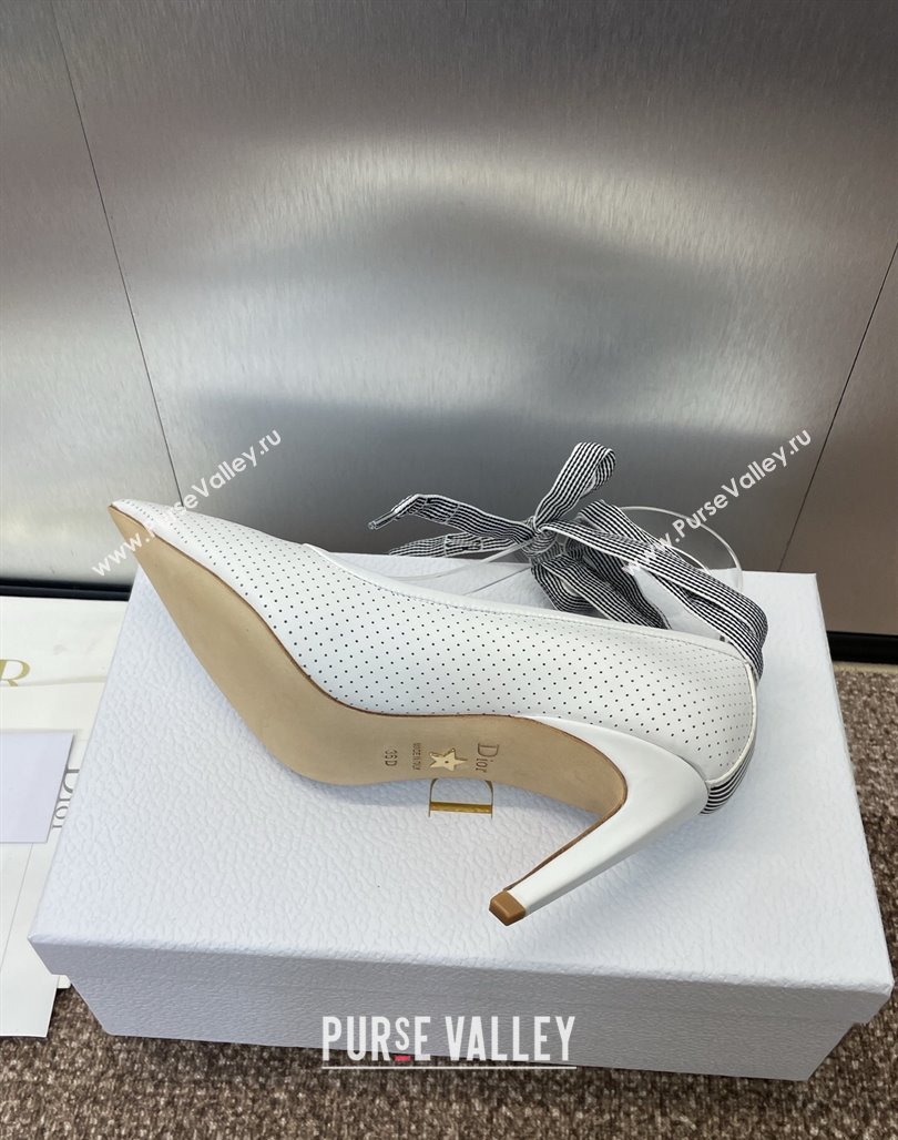 Dior D-Journey Lace-Up Pumps 7cm in Perforated Supple Lambskin with Lace White 2025 (MD-250425049)