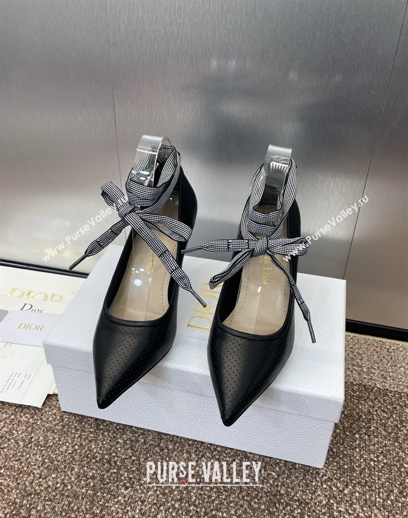 Dior D-Journey Lace-Up Pumps 7cm in Perforated Supple Lambskin with Lace Black 2025 (MD-250425050)