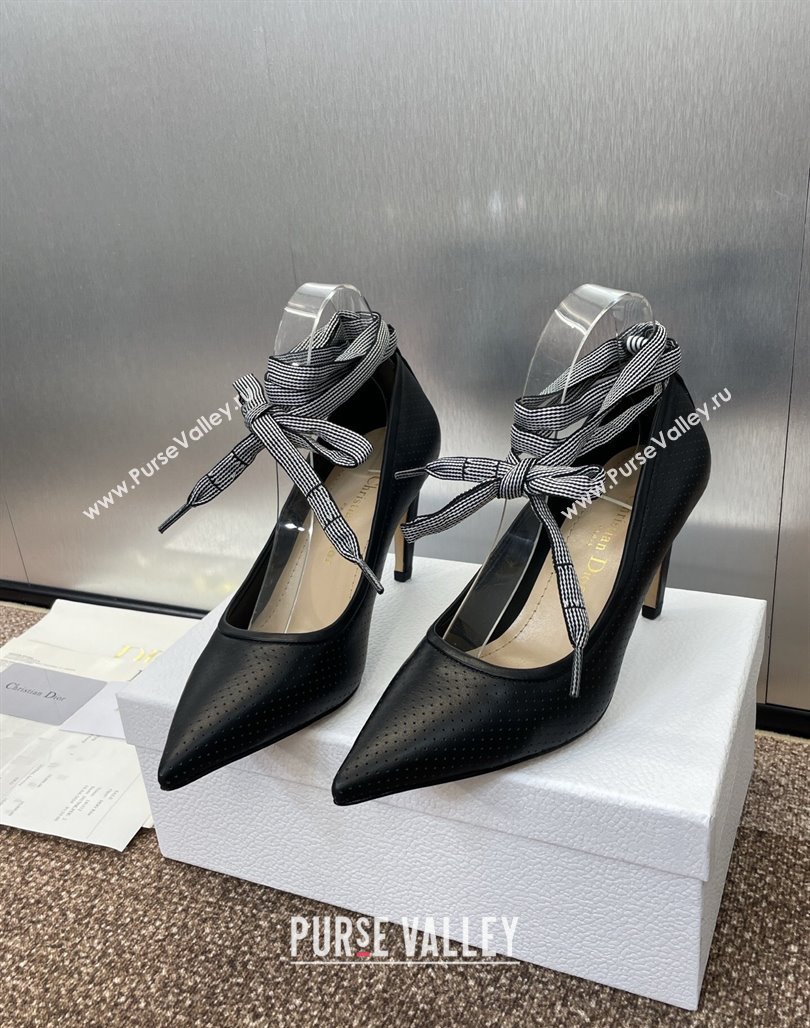 Dior D-Journey Lace-Up Pumps 7cm in Perforated Supple Lambskin with Lace Black 2025 (MD-250425050)