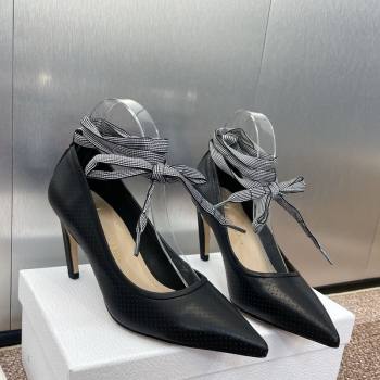 Dior D-Journey Lace-Up Pumps 7cm in Perforated Supple Lambskin with Lace Black 2025 (MD-250425050)