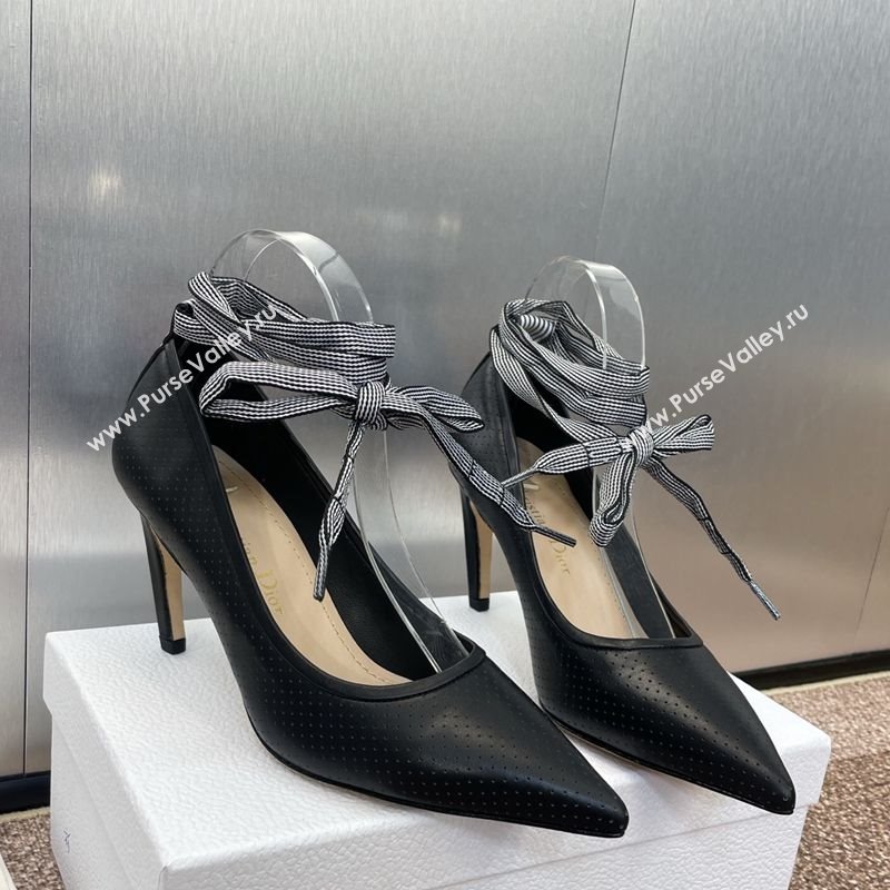 Dior D-Journey Lace-Up Pumps 7cm in Perforated Supple Lambskin with Lace Black 2025 (MD-250425050)