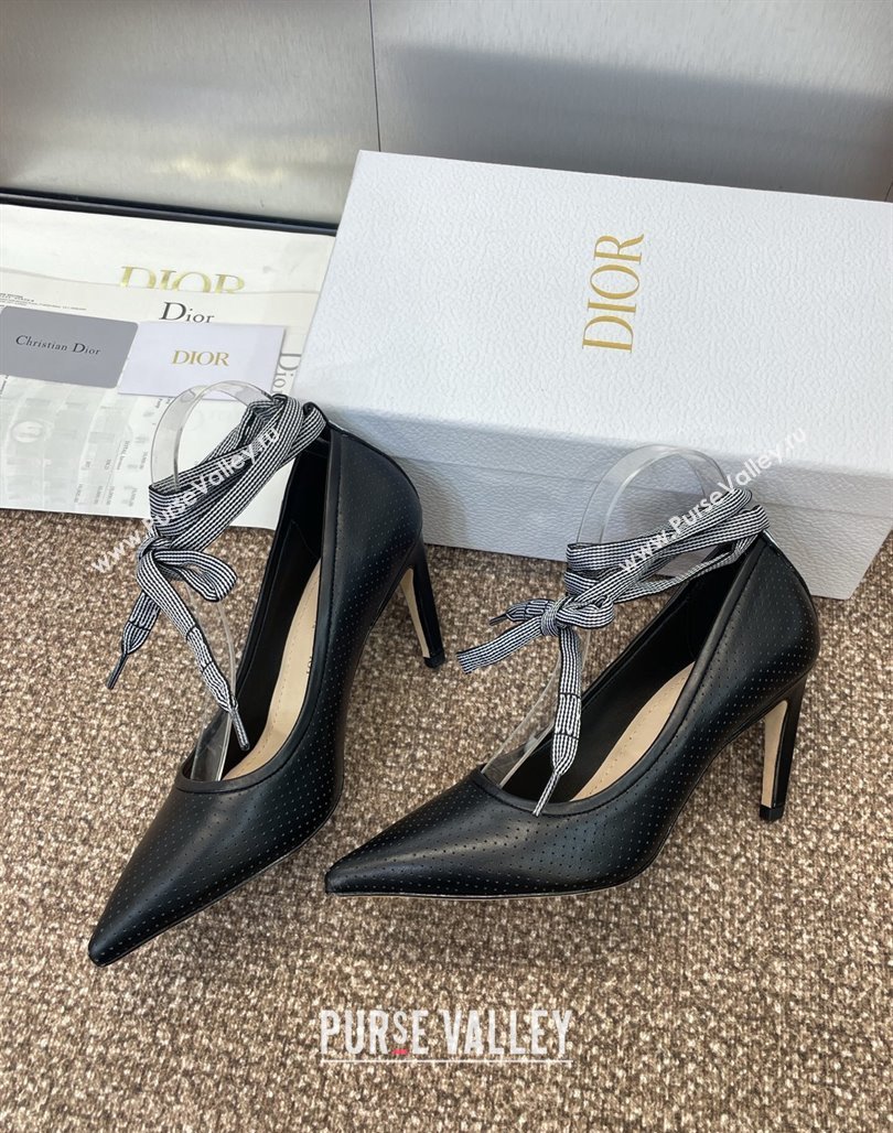 Dior D-Journey Lace-Up Pumps 7cm in Perforated Supple Lambskin with Lace Black 2025 (MD-250425050)