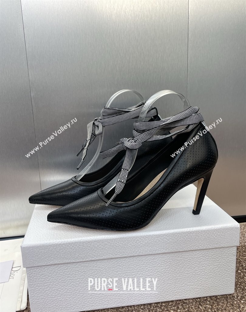 Dior D-Journey Lace-Up Pumps 7cm in Perforated Supple Lambskin with Lace Black 2025 (MD-250425050)