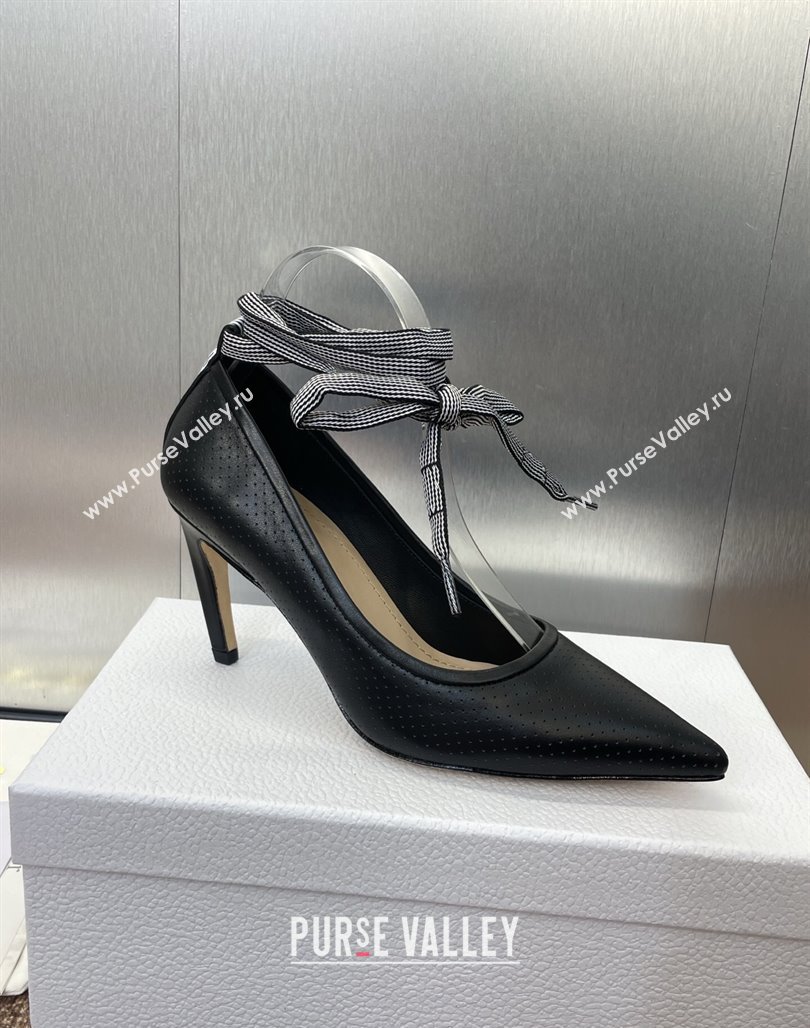 Dior D-Journey Lace-Up Pumps 7cm in Perforated Supple Lambskin with Lace Black 2025 (MD-250425050)