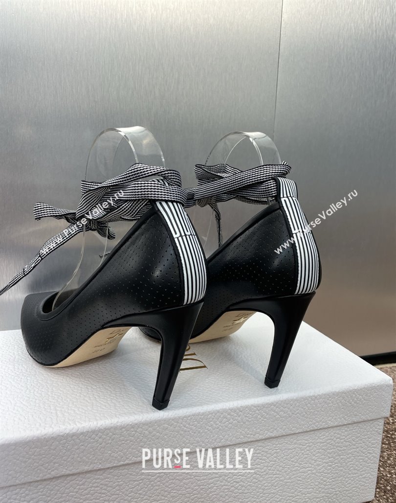 Dior D-Journey Lace-Up Pumps 7cm in Perforated Supple Lambskin with Lace Black 2025 (MD-250425050)