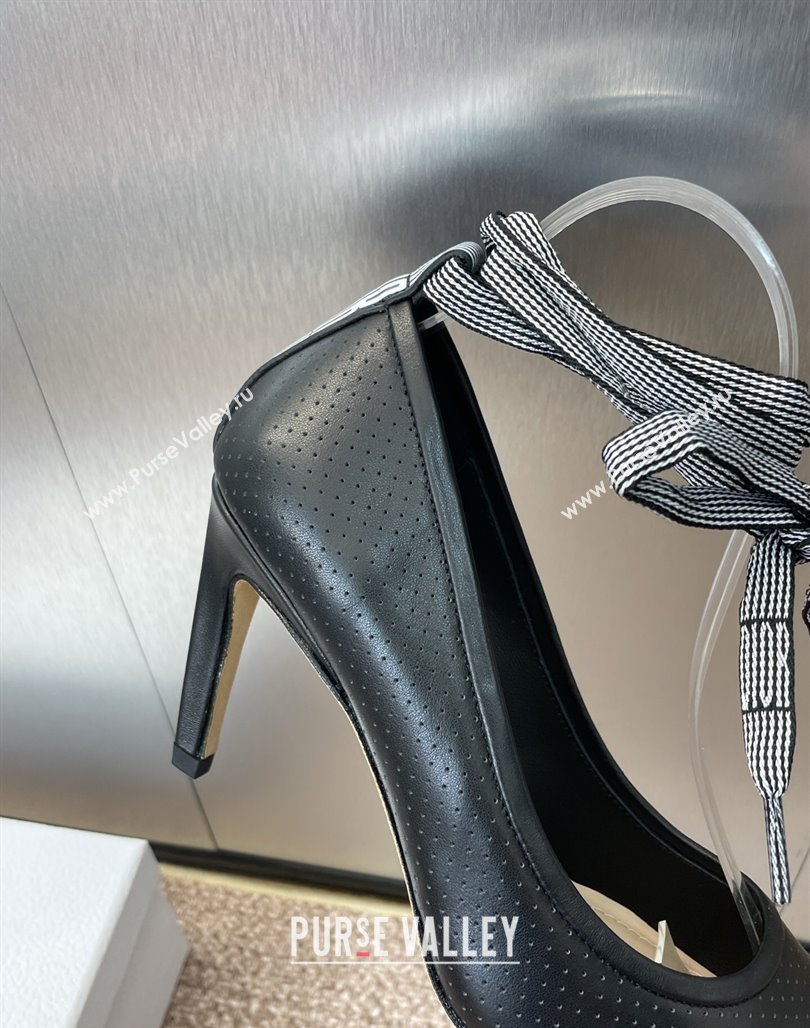 Dior D-Journey Lace-Up Pumps 7cm in Perforated Supple Lambskin with Lace Black 2025 (MD-250425050)