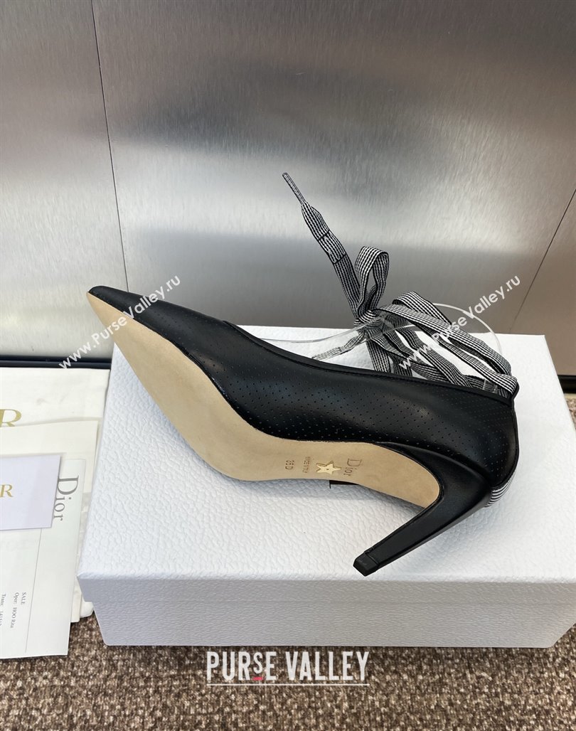 Dior D-Journey Lace-Up Pumps 7cm in Perforated Supple Lambskin with Lace Black 2025 (MD-250425050)