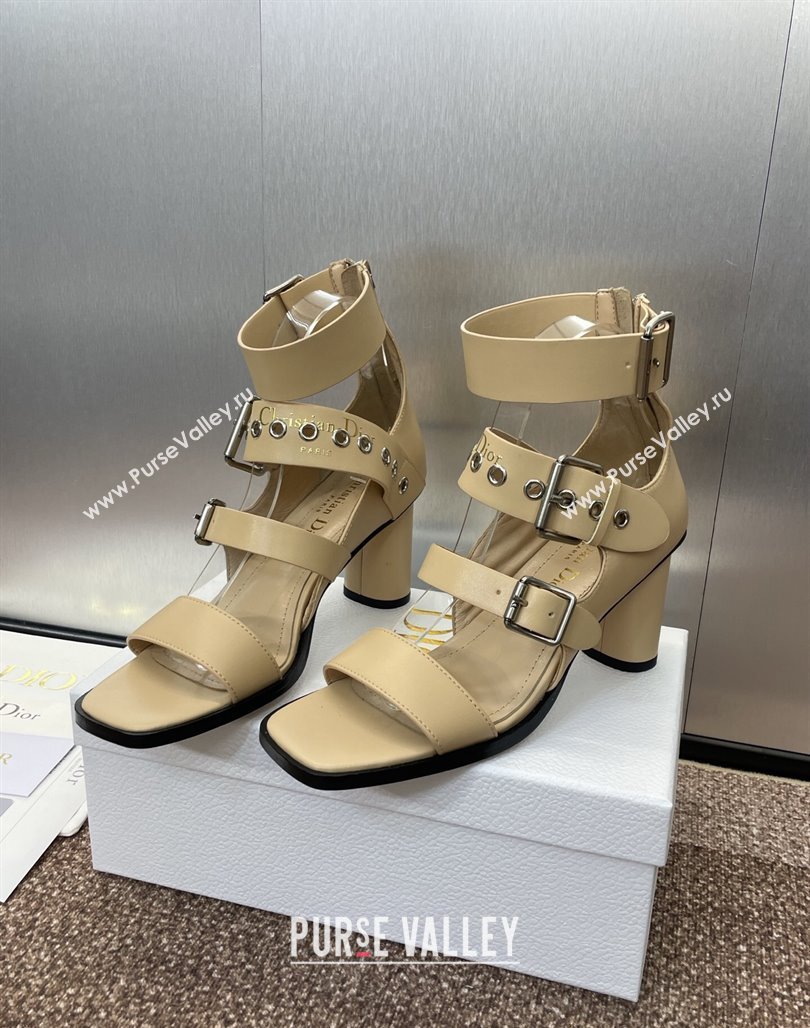 Dior Punk Heeled Sandals 7cm in Supple Calfskin with Buckle Beige 2025 (MD-250425056)