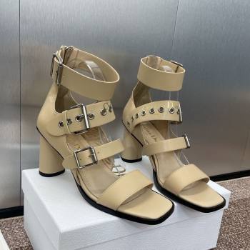 Dior Punk Heeled Sandals 7cm in Supple Calfskin with Buckle Beige 2025 (MD-250425056)
