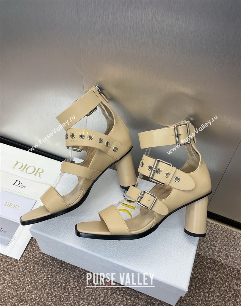 Dior Punk Heeled Sandals 7cm in Supple Calfskin with Buckle Beige 2025 (MD-250425056)