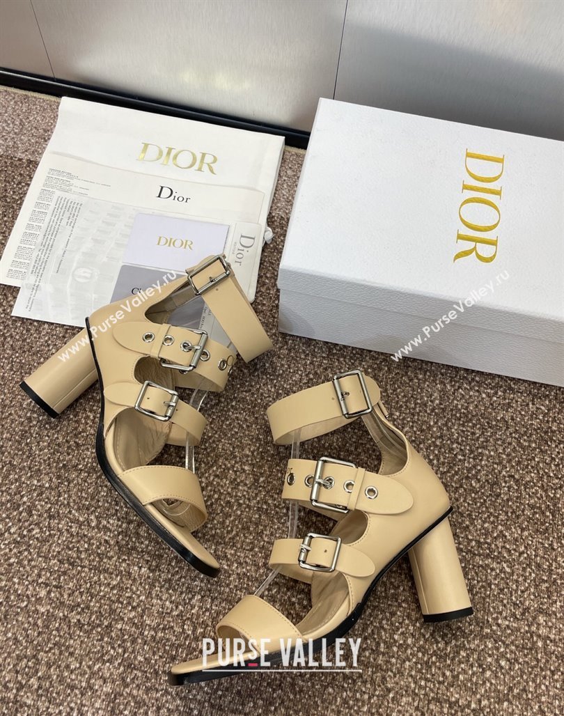 Dior Punk Heeled Sandals 7cm in Supple Calfskin with Buckle Beige 2025 (MD-250425056)