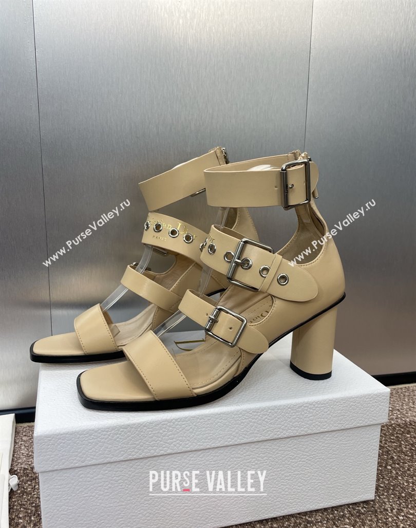 Dior Punk Heeled Sandals 7cm in Supple Calfskin with Buckle Beige 2025 (MD-250425056)