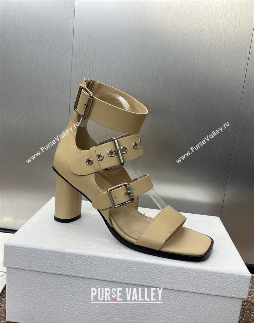 Dior Punk Heeled Sandals 7cm in Supple Calfskin with Buckle Beige 2025 (MD-250425056)