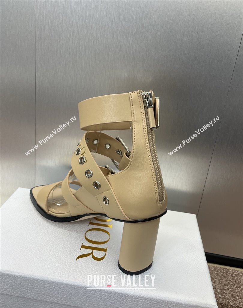 Dior Punk Heeled Sandals 7cm in Supple Calfskin with Buckle Beige 2025 (MD-250425056)