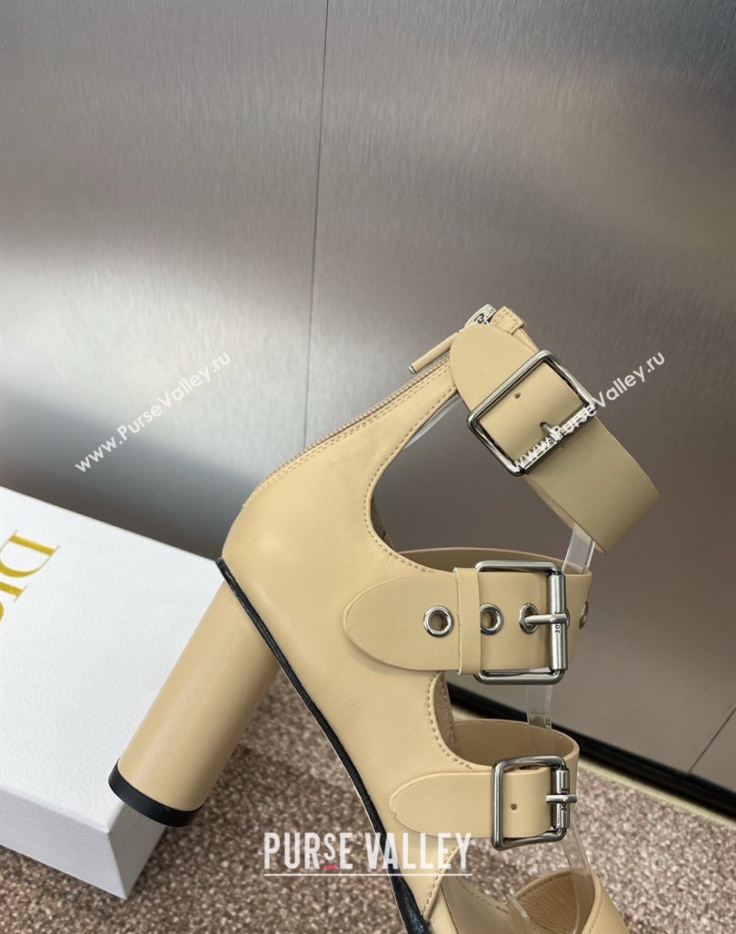 Dior Punk Heeled Sandals 7cm in Supple Calfskin with Buckle Beige 2025 (MD-250425056)