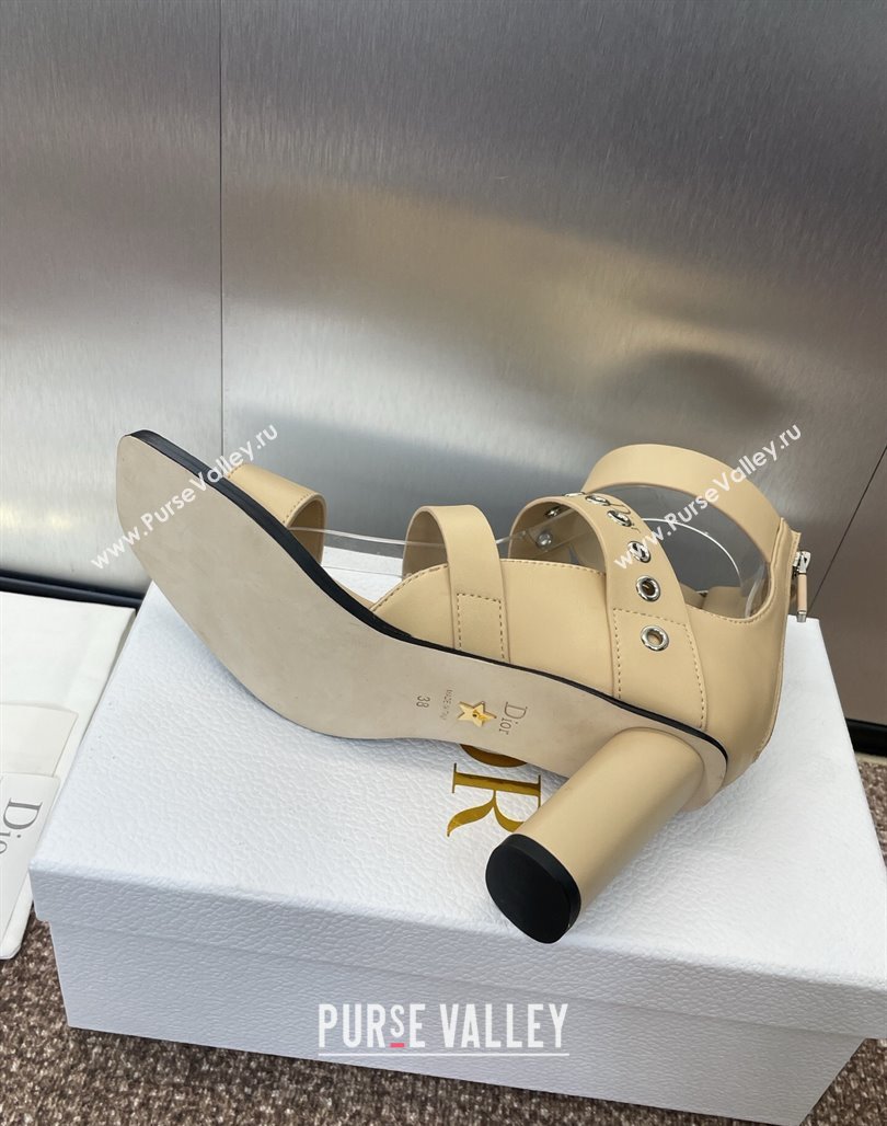Dior Punk Heeled Sandals 7cm in Supple Calfskin with Buckle Beige 2025 (MD-250425056)