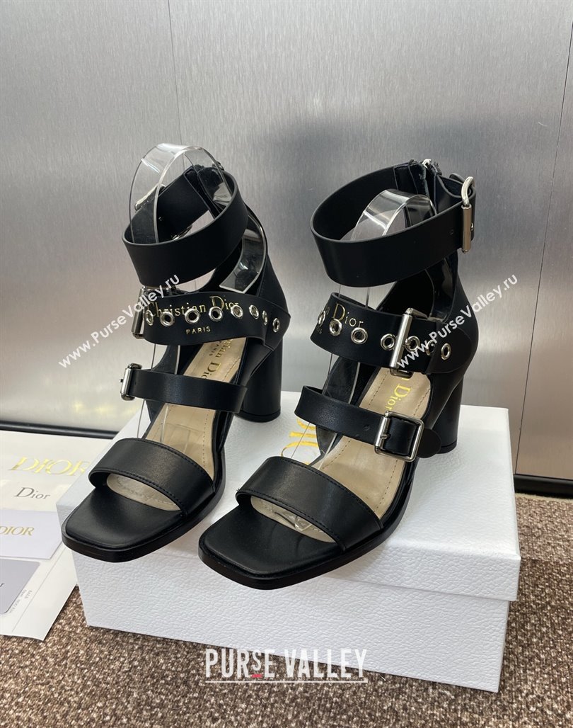 Dior Punk Heeled Sandals 7cm in Supple Calfskin with Buckle Black 2025 (MD-250425058)