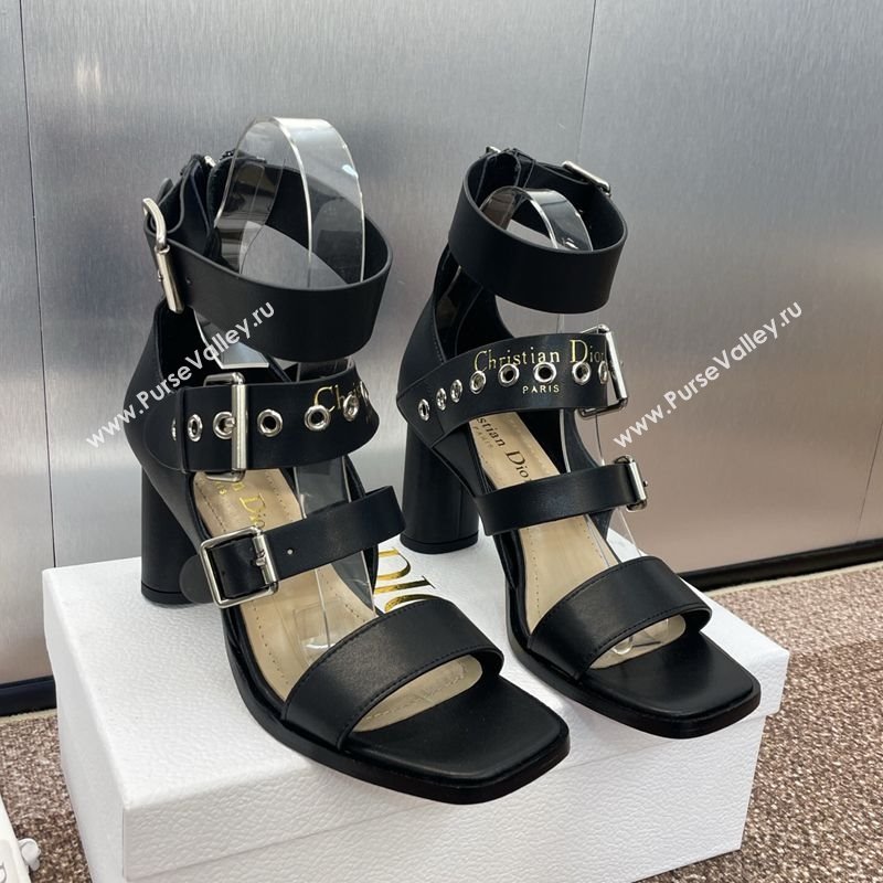 Dior Punk Heeled Sandals 7cm in Supple Calfskin with Buckle Black 2025 (MD-250425058)