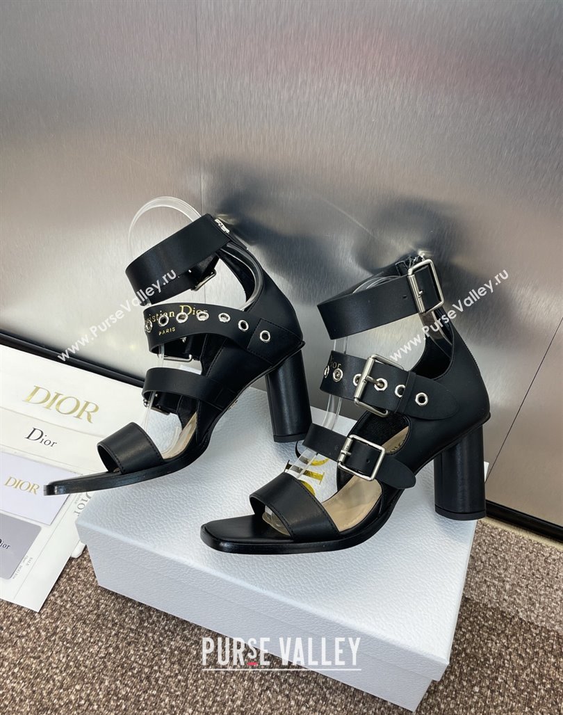 Dior Punk Heeled Sandals 7cm in Supple Calfskin with Buckle Black 2025 (MD-250425058)