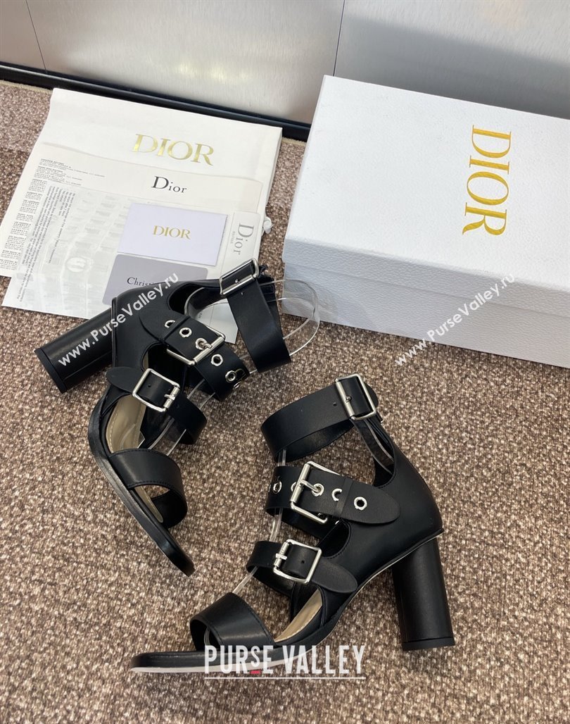 Dior Punk Heeled Sandals 7cm in Supple Calfskin with Buckle Black 2025 (MD-250425058)