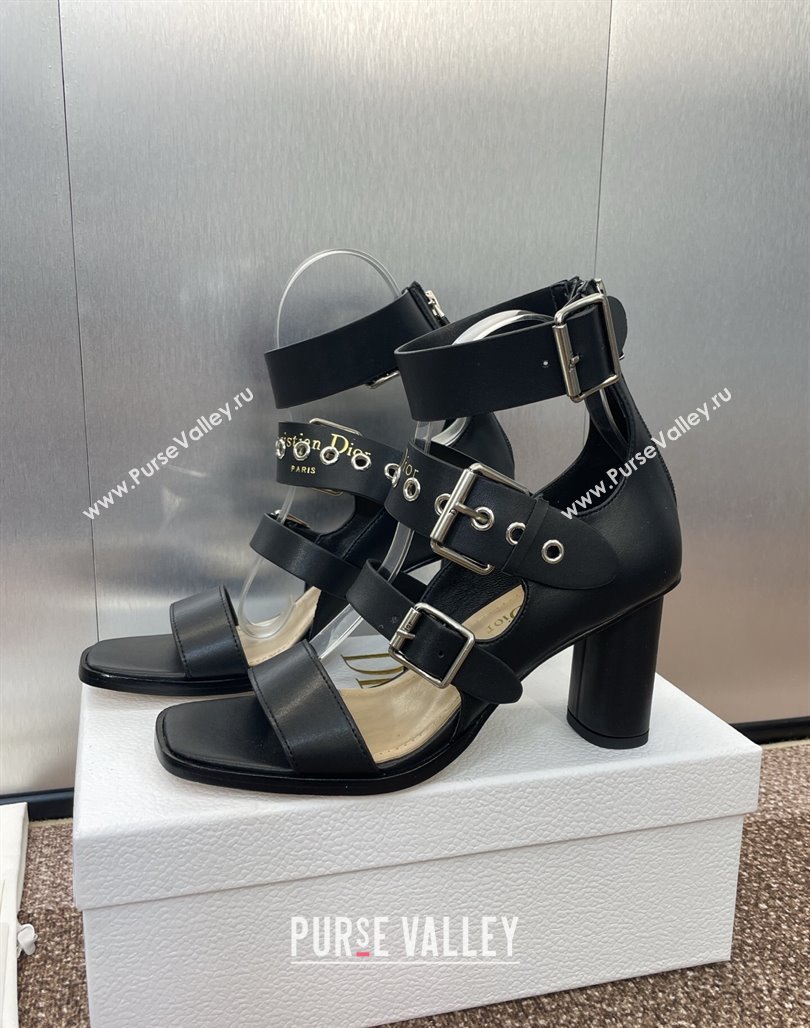 Dior Punk Heeled Sandals 7cm in Supple Calfskin with Buckle Black 2025 (MD-250425058)