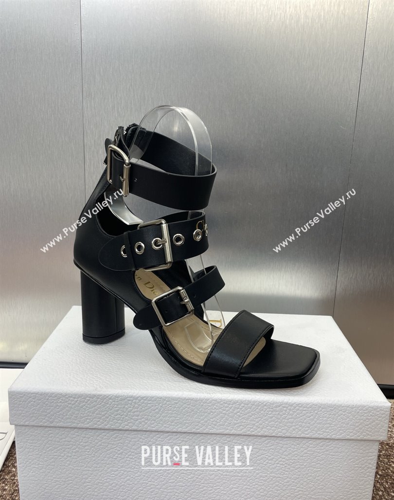Dior Punk Heeled Sandals 7cm in Supple Calfskin with Buckle Black 2025 (MD-250425058)