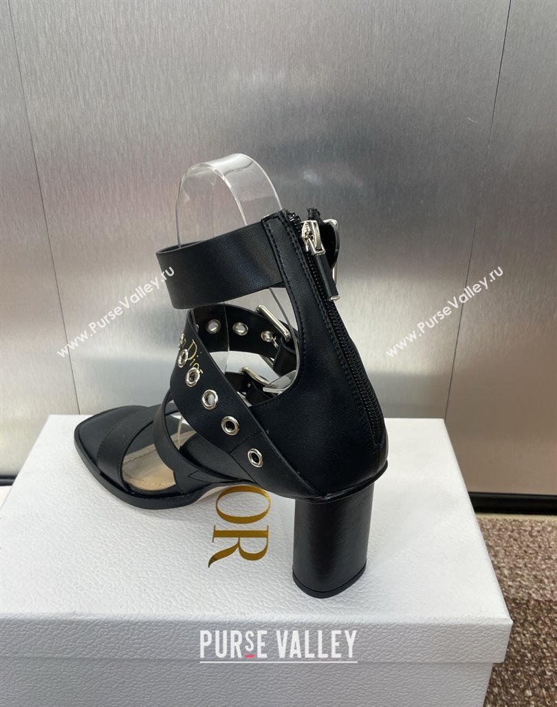 Dior Punk Heeled Sandals 7cm in Supple Calfskin with Buckle Black 2025 (MD-250425058)