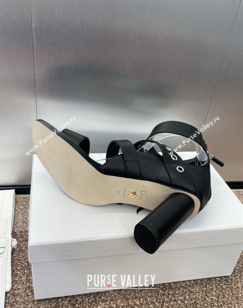 Dior Punk Heeled Sandals 7cm in Supple Calfskin with Buckle Black 2025 (MD-250425058)