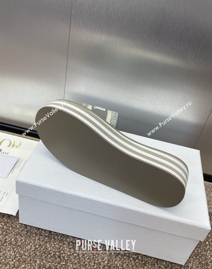 Dior Dway Striped Platform Slides Sandal 4cm in Embroidered Cotton Grey 2025 (MD-250425069)