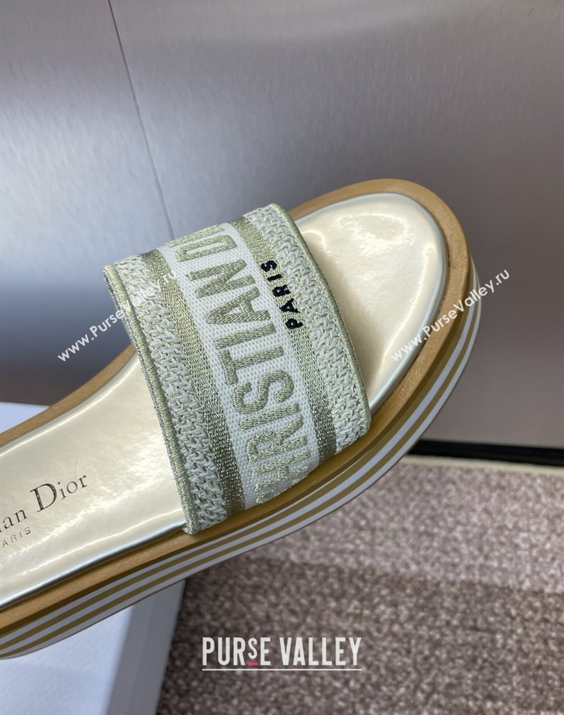 Dior Dway Striped Platform Slides Sandal 4cm in Embroidered Cotton Gold-Tone 2025 (MD-250425070)