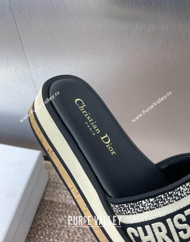 Dior Dway Wool Platform Slides Sandal 4cm in Embroidered Cotton Blue 2025 (MD-250425072)
