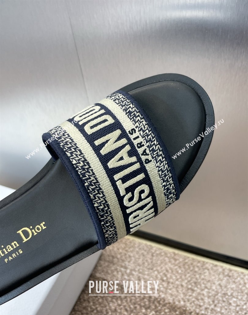 Dior Dway Striped Platform Slides Sandal 4cm in Embroidered Cotton Deep Blue 2025 (MD-250425071)