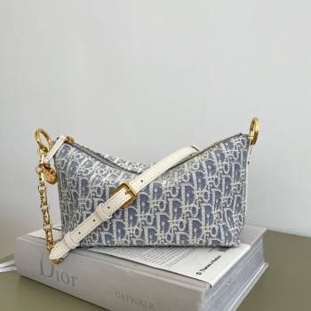 Dior Diorstar Hobo Bag with Chain in Blue Dior Oblique Chambray with Raffia Effect and Smooth Calfskin 2025 (XXG-250521143)