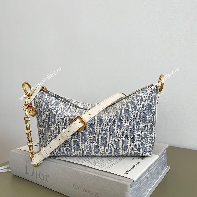 Dior Diorstar Hobo Bag with Chain in Blue Dior Oblique Chambray with Raffia Effect and Smooth Calfskin 2025 (XXG-250521143)