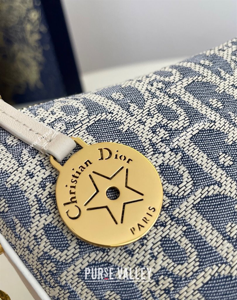 Dior Diorstar Hobo Bag with Chain in Blue Dior Oblique Chambray with Raffia Effect and Smooth Calfskin 2025 (XXG-250521143)