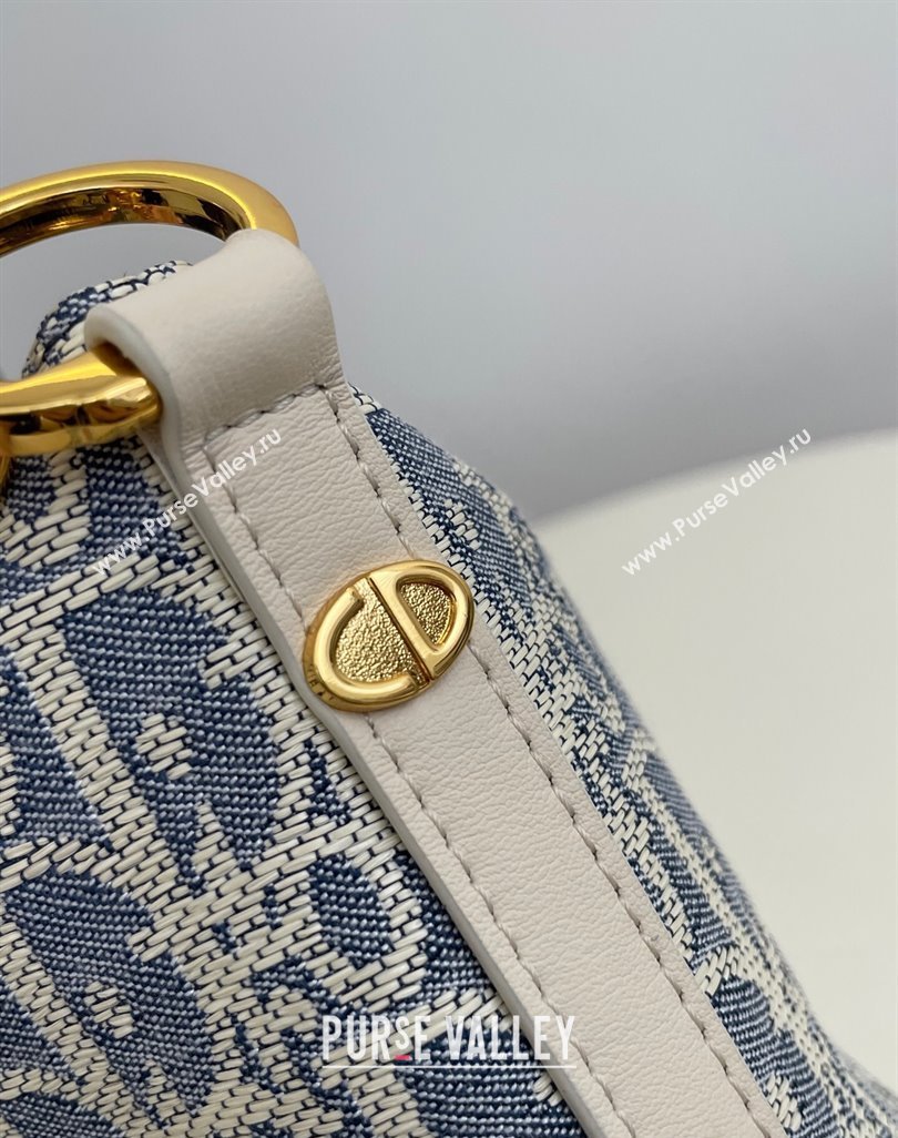 Dior Diorstar Hobo Bag with Chain in Blue Dior Oblique Chambray with Raffia Effect and Smooth Calfskin 2025 (XXG-250521143)